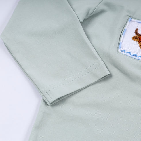 Sage cow hand smocked gingham pants set