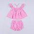 Pink character hand smocked dot ruffle bloomer set