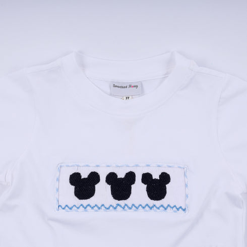 Blue character hand smocked gingham shorts set