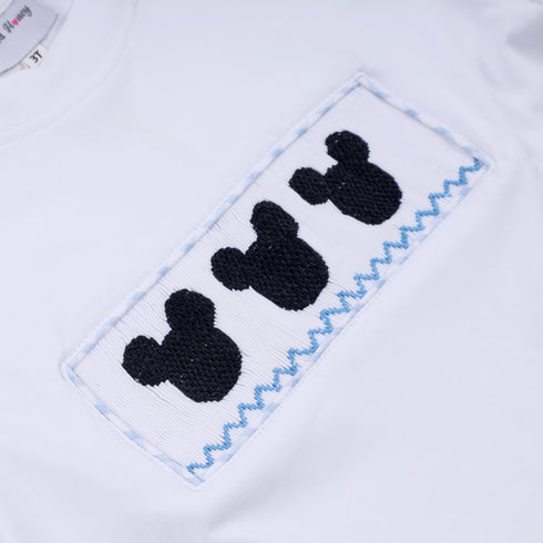 Blue character hand smocked gingham shorts set