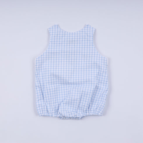 Blue character hand smocked gingham bubble
