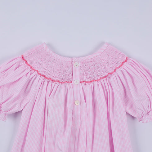 Pink christmas tree hand smocked ruffle romper