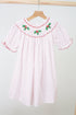 Pink christmas bishop hand smocked dot dress
