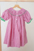 Pink christmas joy hand smocked gingham dress