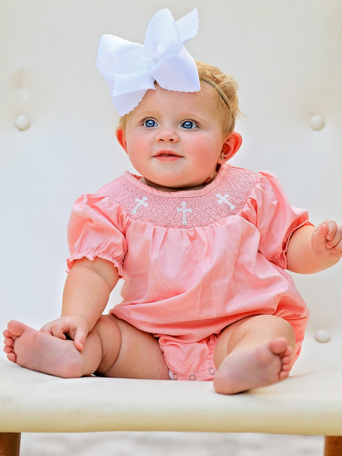 coral-smocked-church-christ-bishop-christening-girls-romper Rylee Faith Designs - Sophia's Style-2