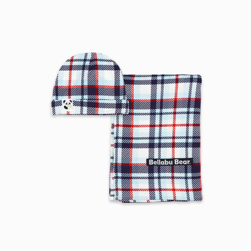 original-plaid-bamboo-swaddle-beanie-set-Bellabu Bear at Sophia's Style-1