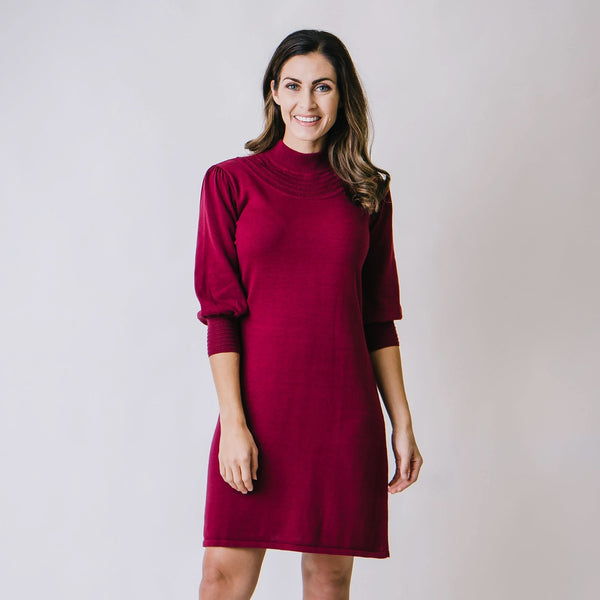 mock-neck-puff-sleeve-sweater-dress-1 Sophia's StyleDresses-1