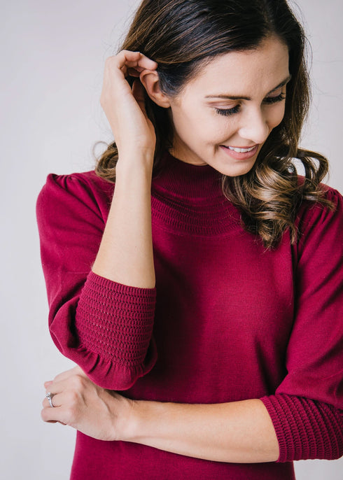mock-neck-puff-sleeve-sweater-dress-1 Sophia's Style-2