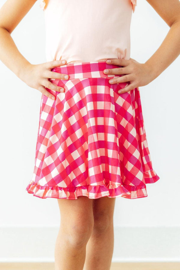 hot-pink-gingham-ruffle-twirl-skort-Mila&Rose-Sophia's StyleRuffle Twirl Skort-1