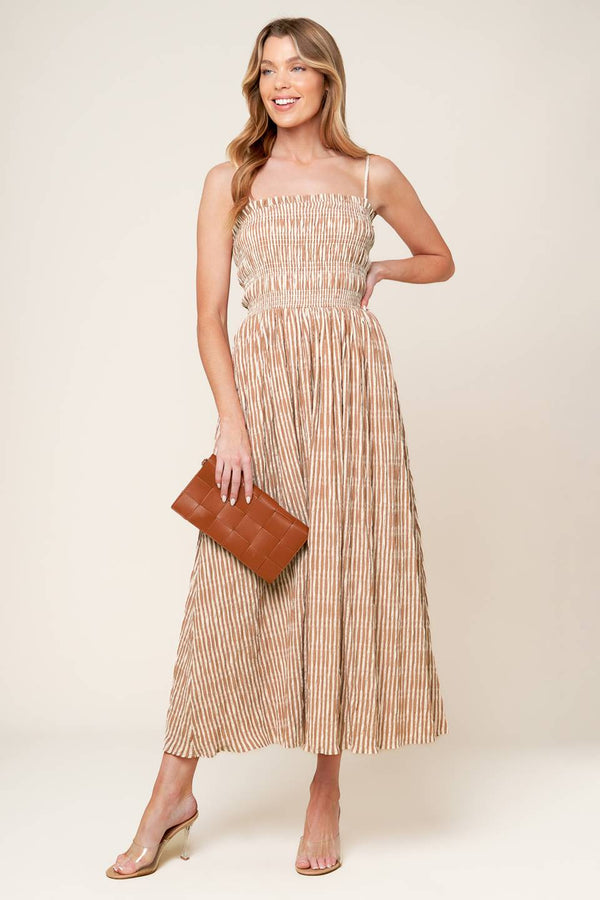 valhalla-brown-striped-woven-midi-dress Flying Tomato-Sophia's StyleDRESSES-1