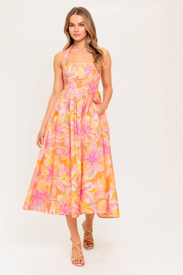 morning-bloom-coral-woven-midi-dress Flying Tomato-Sophia's StyleDRESSES-1