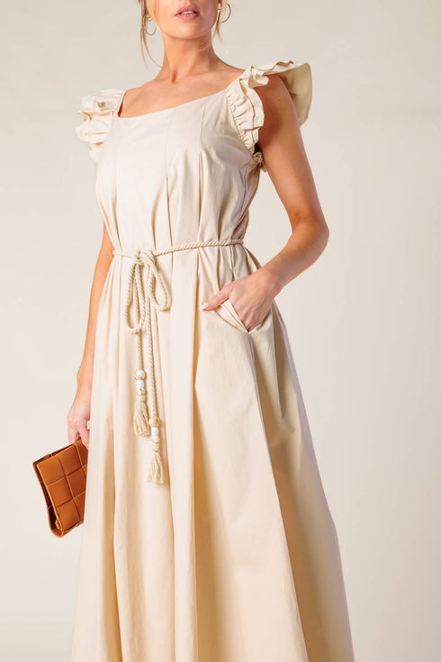 champagne-toast-taupe-woven-midi-dress Flying Tomato-Sophia's Style-2
