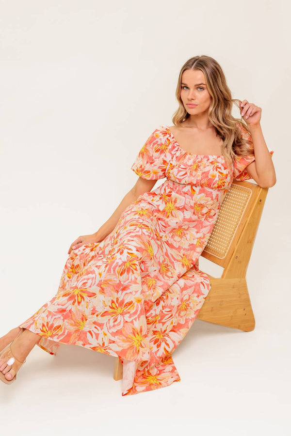 ocean-florals-coral-woven-midi-dress Flying Tomato-Sophia's StyleDRESSES-1