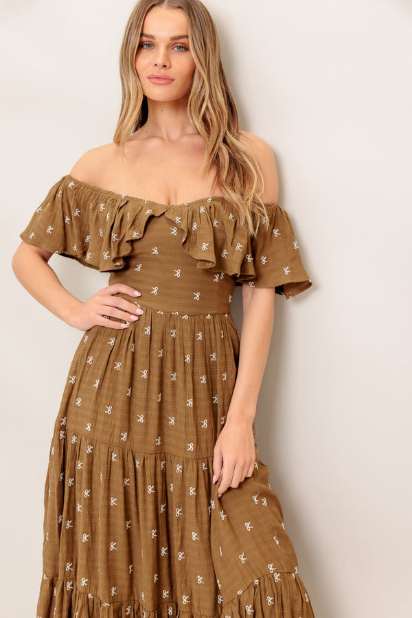 belle-amour-brown-woven-midi-dress Flying Tomato-Sophia's StyleDRESSES-1