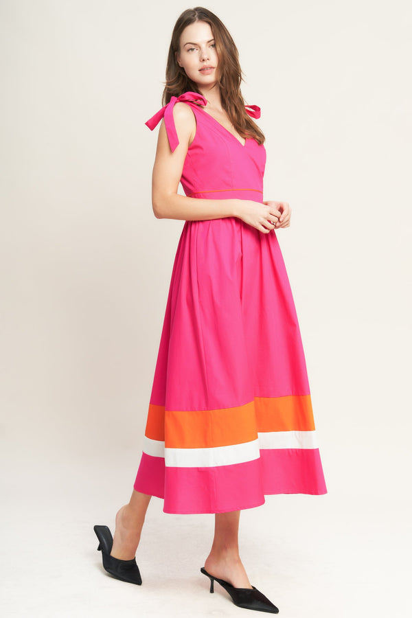 forest-charm-fuchsia-orange-woven-midi-dress-flying-tomato-Sophia's StyleDRESSES-1