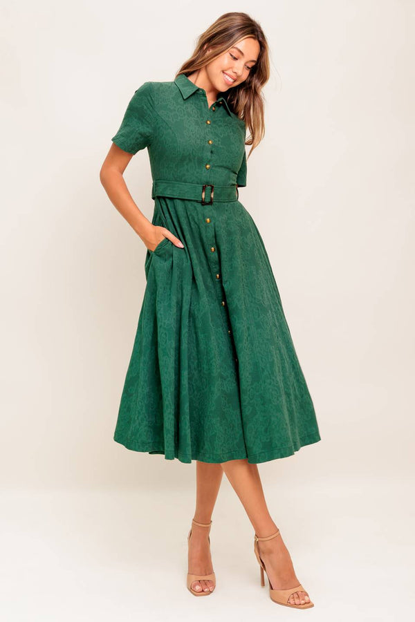 emerald-code-jacquard-woven-midi-dress Flying Tomato-Sophia's StyleDRESSES-1