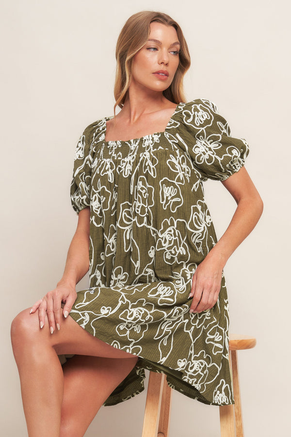 botanical-outline-woven-mini-dress Sophia's StyleDRESSES-1