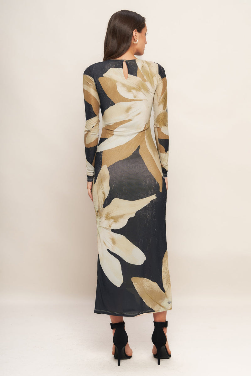 Abstract Botanical Sculptural Knit Dress in Black main image 1