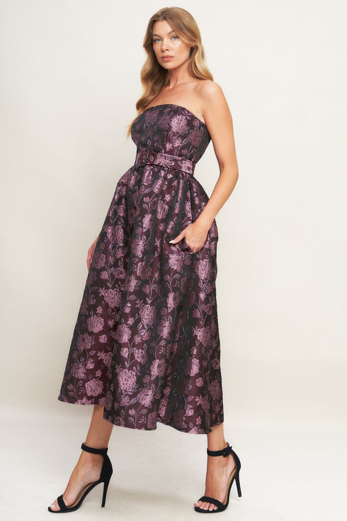 AUBERGINE CHIC JACQUARD WOVEN MIDI DRESS
