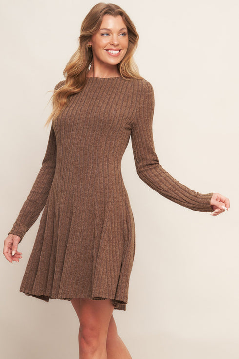 autumn-coffee-brown-knit-mini-dress Flying Tomato - Sophia's StyleDRESSES-1