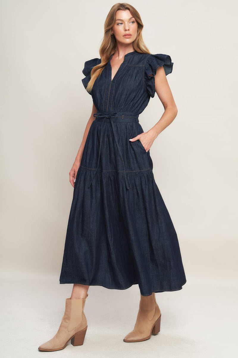 HOLIDAY DARK INDIGO DENIM MINI DRESS