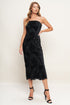 BLACK TEMPTATION WOVEN VELVET LACE MIDI DRESS