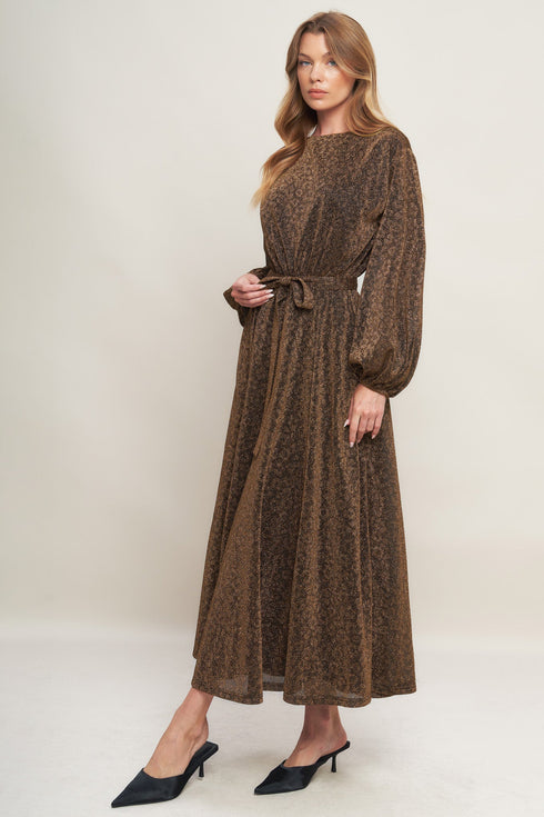 GOLDEN HORIZON METALLIC WOVEN MIDI DRESS