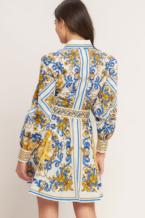 royal-contrast-palette-woven-mini-dress-flying-tomato-Sophia's Style-2