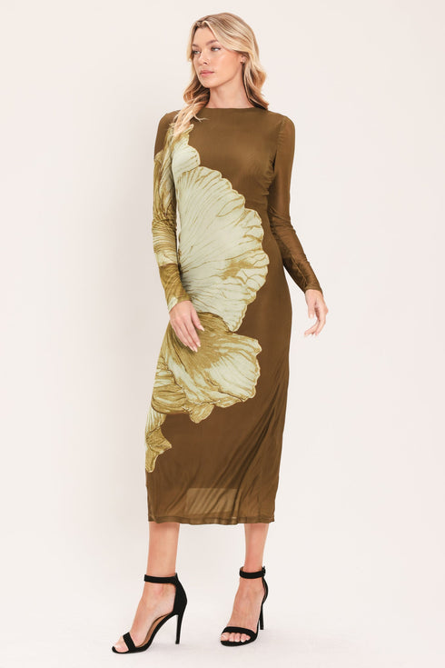 brown-blossom-contour-power-mesh-midi-dress-flying-tomato-sophias-style-3