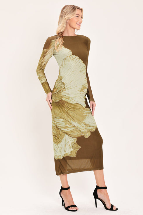 brown-blossom-contour-power-mesh-midi-dress-flying-tomato-sophias-style-5