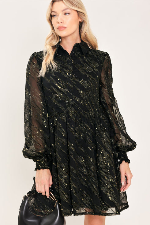 gilded-noir-black-gold-metallic-button-down-mini-dress-flying-tomato-sophias-style-4