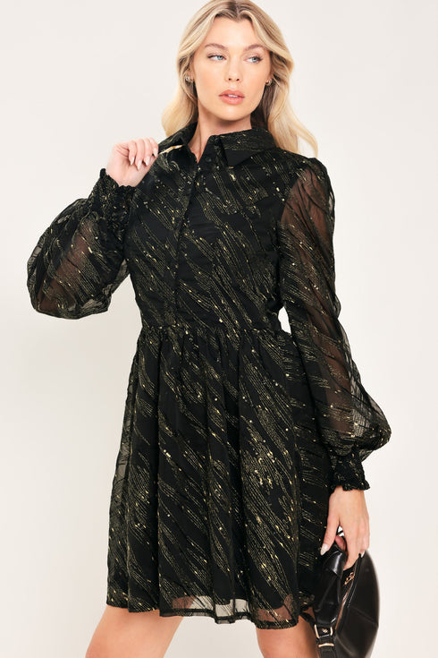 gilded-noir-black-gold-metallic-button-down-mini-dress-flying-tomato-sophias-style-5