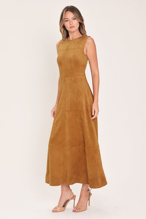 harvest-moon-camel-faux-suede-fit-flare-midi-dress-flying-tomato-sophias-style-4