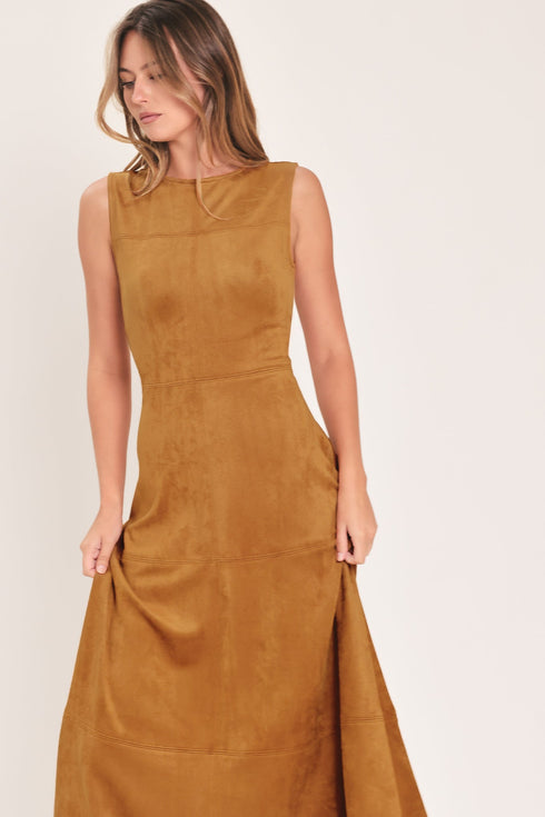 harvest-moon-camel-faux-suede-fit-flare-midi-dress-flying-tomato-sophias-style-5
