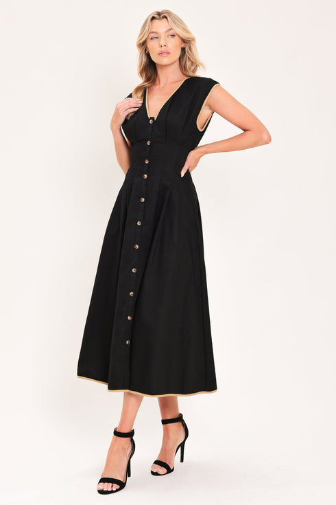 nightfall-gold-accent-woven-midi-dress-flying-tomato-sophias-style-5