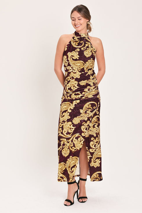 scarlet-spell-dark-scarlet-printed-crushed-velvet-halter-maxi-dress-flying-tomato-sophias-styleDRESSES-1