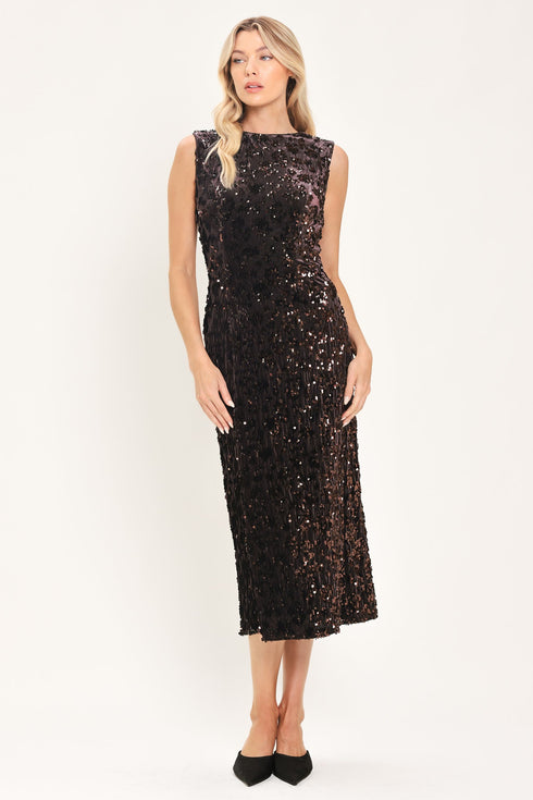 mocha-spark-dark-brown-sequin-knit-midi-dress-flying-tomato-sophias-style-3