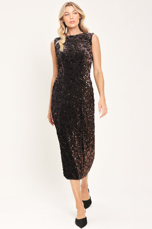 mocha-spark-dark-brown-sequin-knit-midi-dress-flying-tomato-sophias-style-5