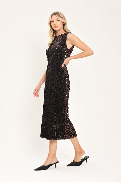 mocha-spark-dark-brown-sequin-knit-midi-dress-flying-tomato-sophias-style-6
