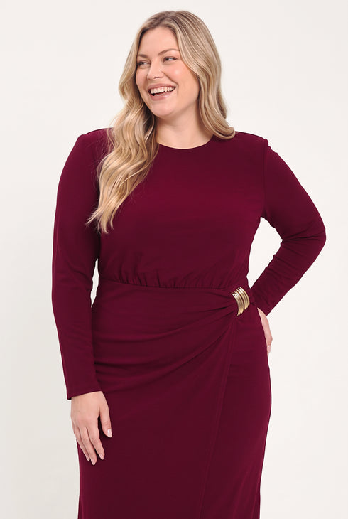 bordeaux-sculpt-burgundy-gathered-hardware-midi-dress-flying-tomato-sophias-style-9