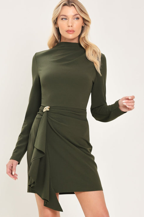 olive-attitude-dark-olive-funnel-neck-ruffle-mini-dress-flying-tomato-sophias-style-4