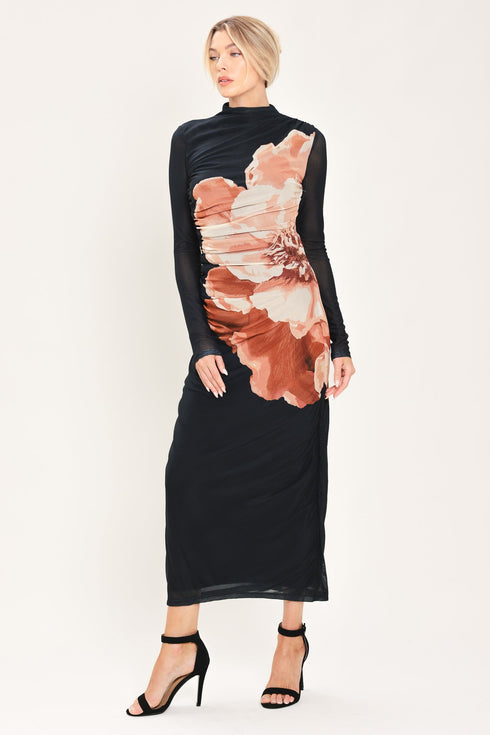 shadow-bloom-black-printed-mesh-shirred-midi-dress-flying-tomato-sophias-style-3