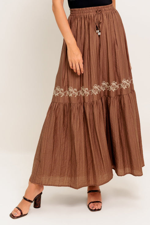 full-speed-ahead-brown-woven-maxi-skirt Flying Tomato-Sophia's StyleSKIRTS-1