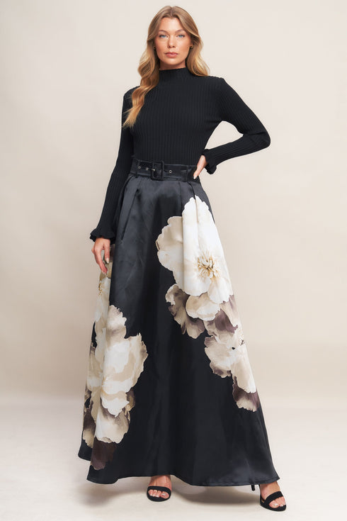 midnight-bloom-belted-woven-maxi-skirt Sophia's Style-5