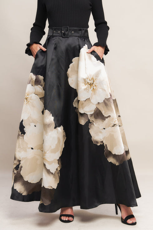 midnight-bloom-belted-woven-maxi-skirt Sophia's Style-2