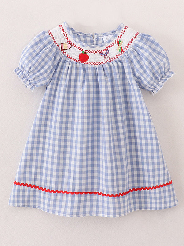 girls-back-to-school-smocking-pencil-apple-embroidered-plaid-dress Rylee Faith Designs - Sophia's StyleDress-1