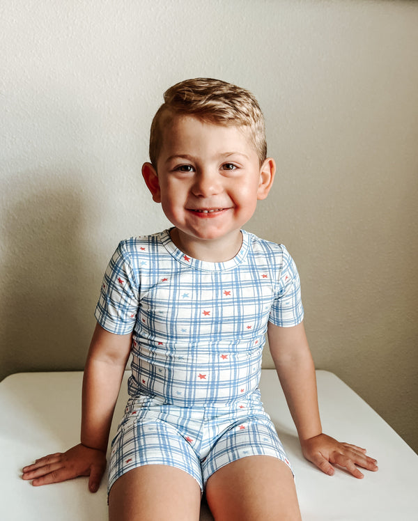 stars-gingham-2pc-bamboo-pajamas-Little Joy Co. at Sophia's Style-1