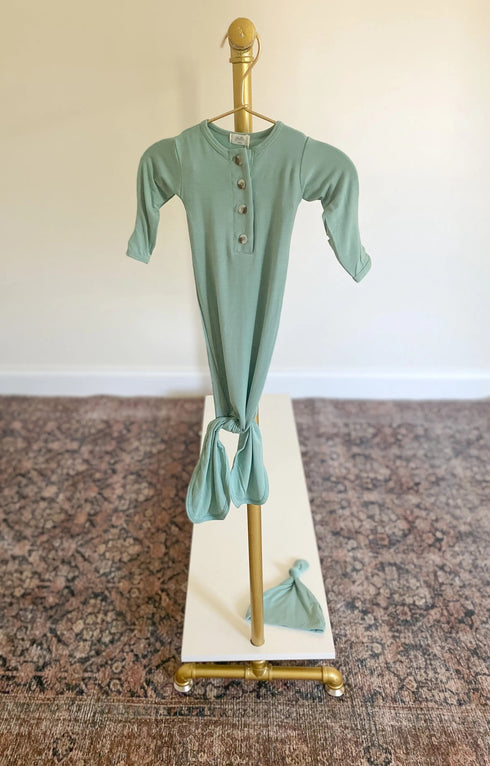 knotted-baby-gown-hat-set-mint-newborn-3-months-Sophia's Style-7