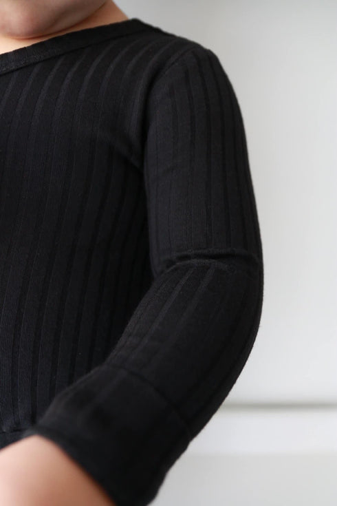 midnight-black-ribbed-romper Big Dreams Little Jammie Session Sophia's Style-2