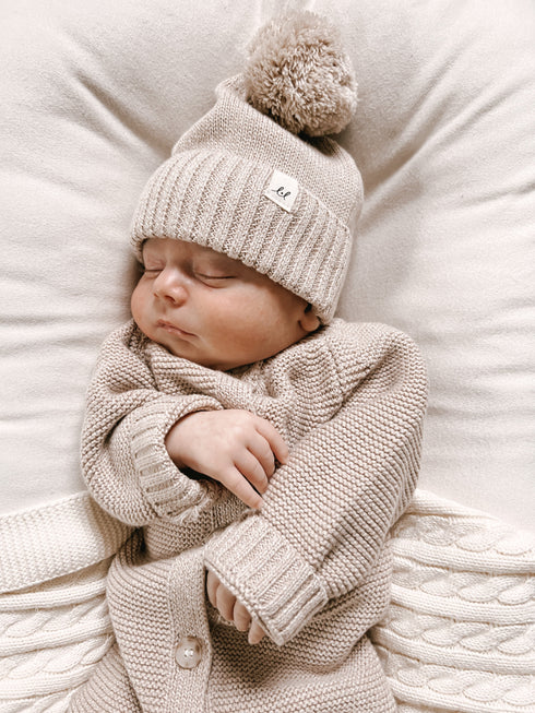 luna-luca-pom-beanie-heather-beige Luna and Luca Newborn Baby Clothes